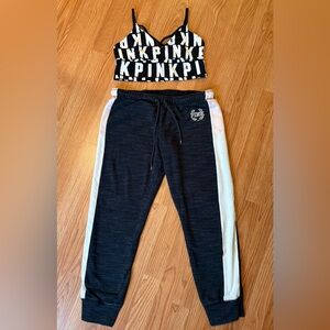PINK Victoria's Secret Bundle with Black & White Crop Top and Joggers